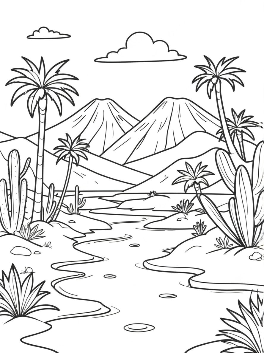 Coloriage D Une Oasis Du Desert