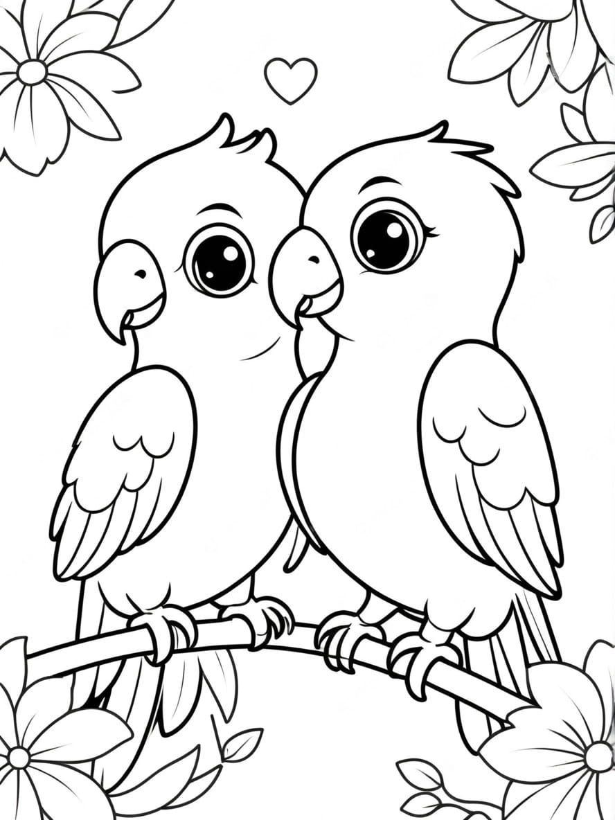 Coloriage Duo De Perroquets Amoureux