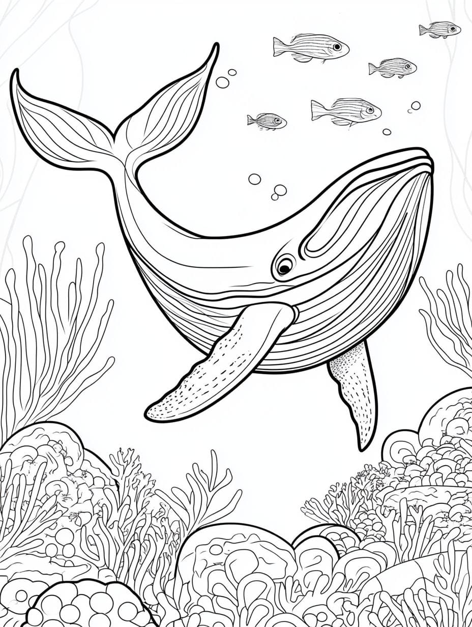 Coloriage Ecosysteme Des Baleines Et Des Recifs Coralliens Chibi