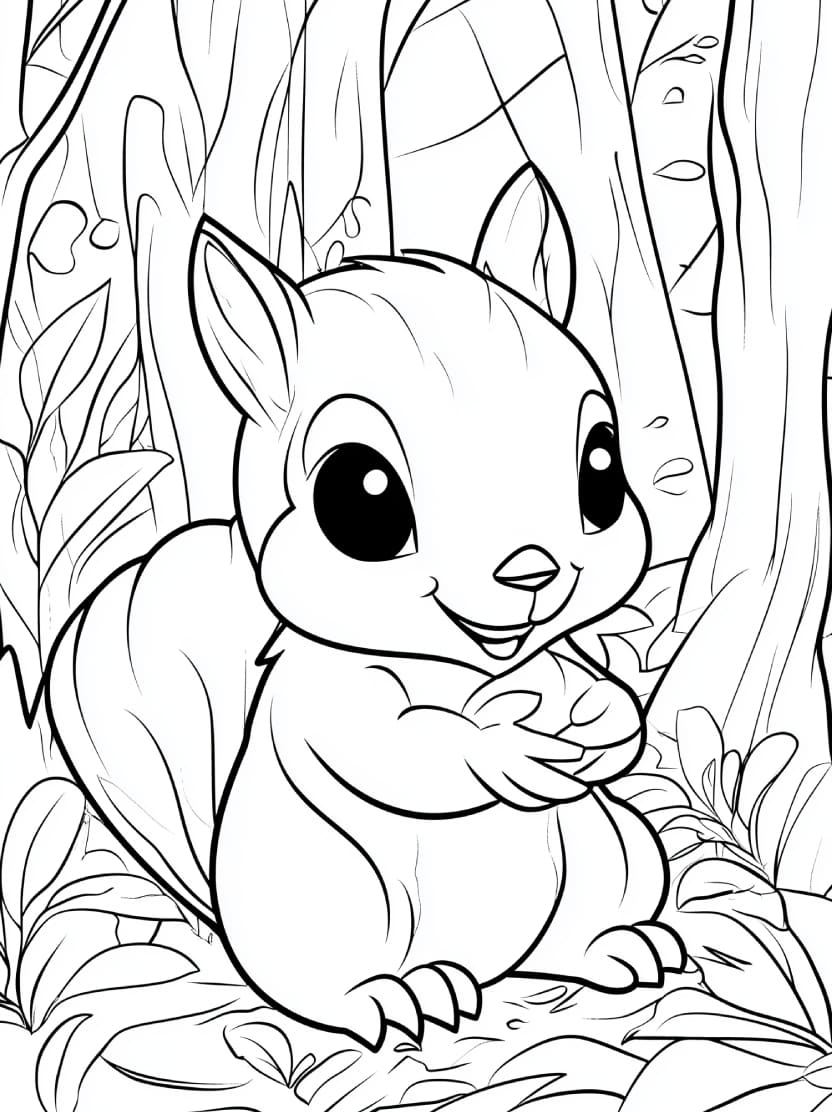 Coloriage Ecureuil Dans La Foret Gratuit