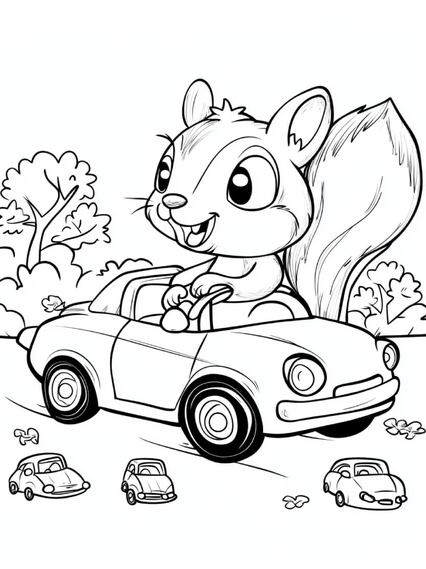 Coloriage Ecureuil Sur Voiture