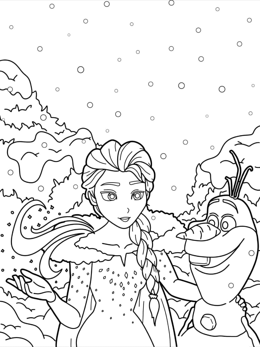 Coloriage Elsa Avec Olaf Dans La Neige