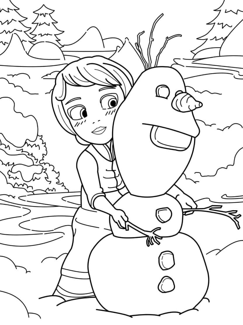 Coloriage Elsa Enlacant Olaf