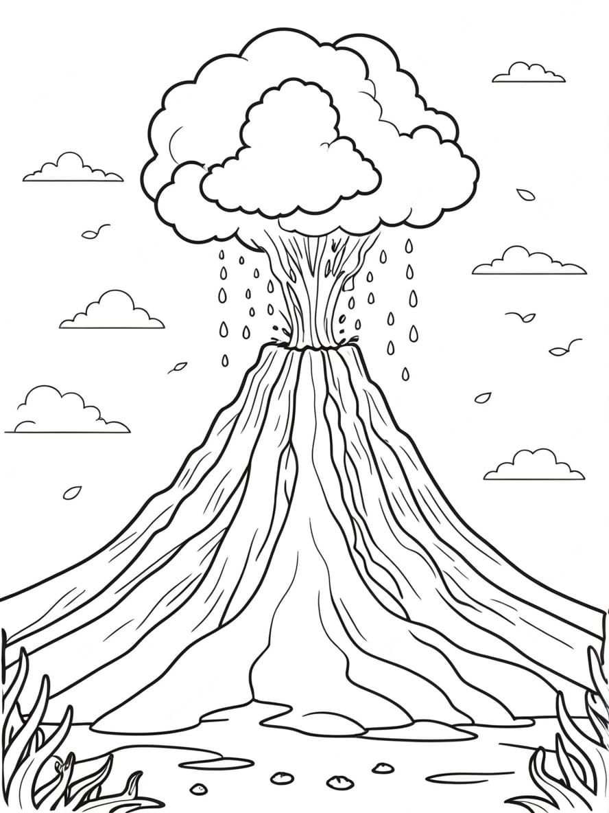 Coloriage Eruption D Un Volcan Sous Marin