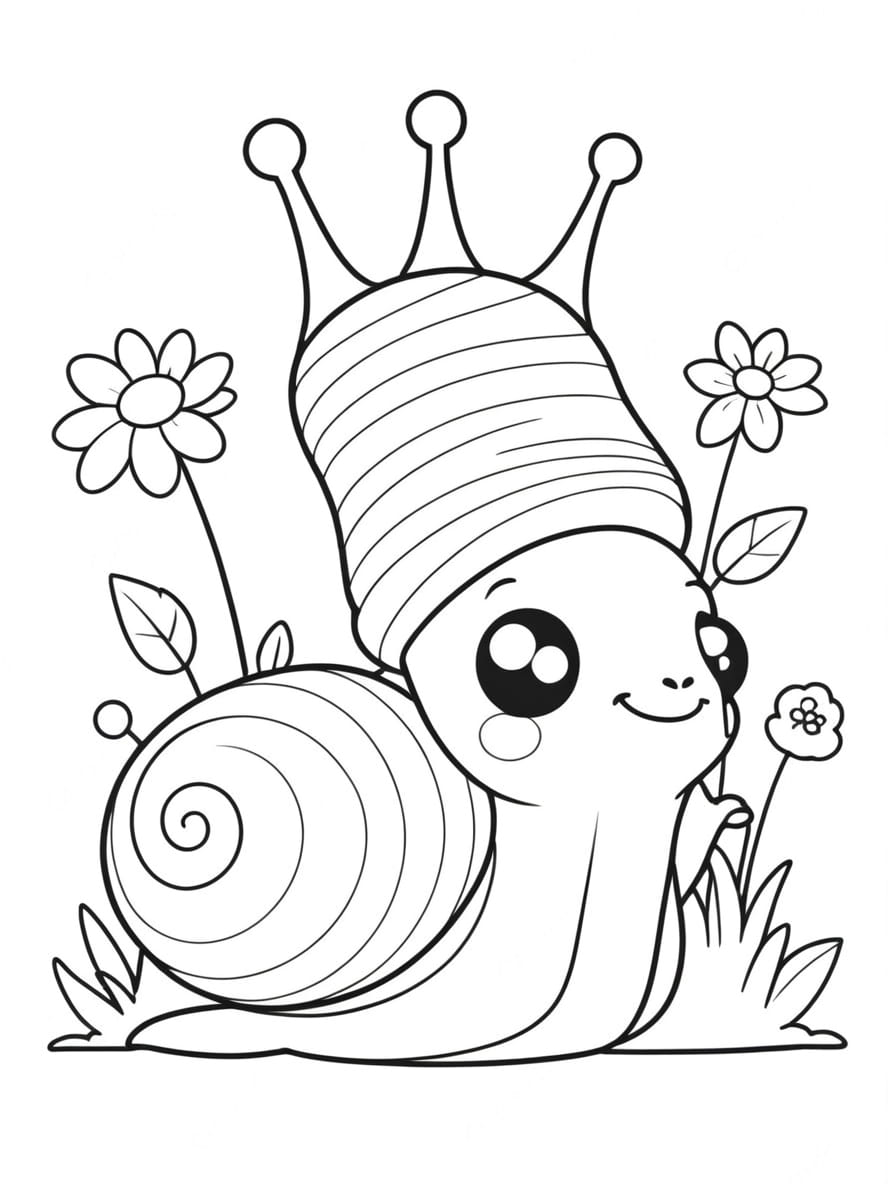 Coloriage Escargot Avec Un Chapeau A Fleurs