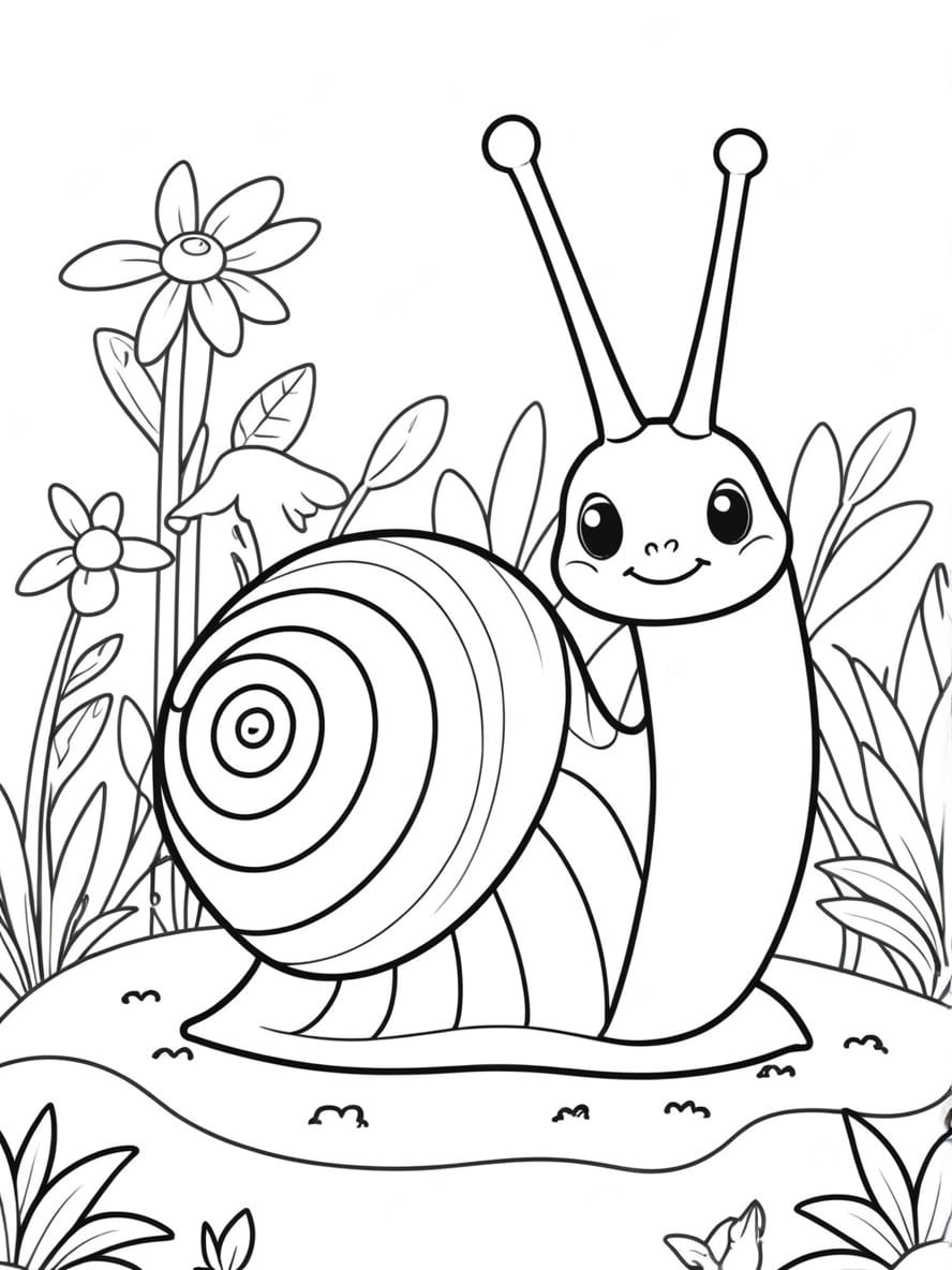 Coloriage Escargot Dans Le Jardin Chibi