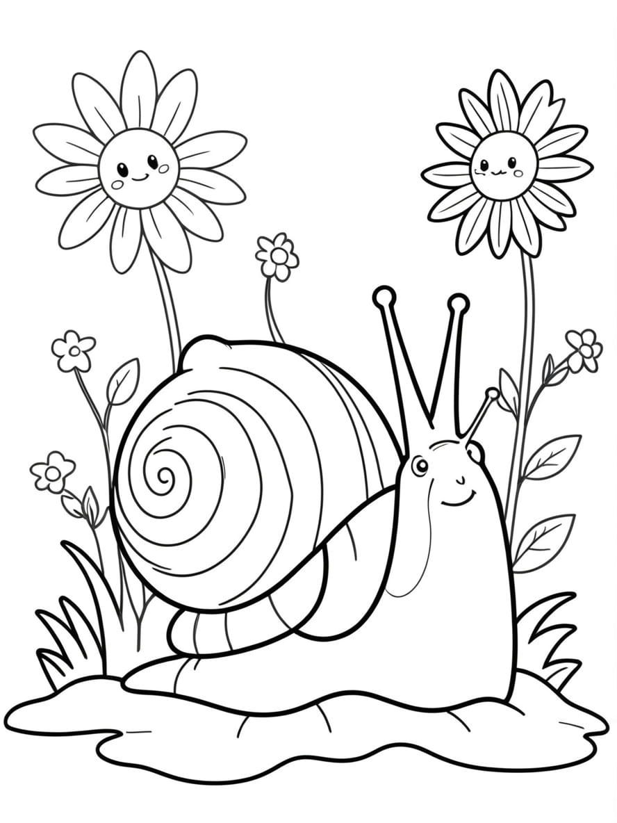 Coloriage Escargot Et Le Tournesol