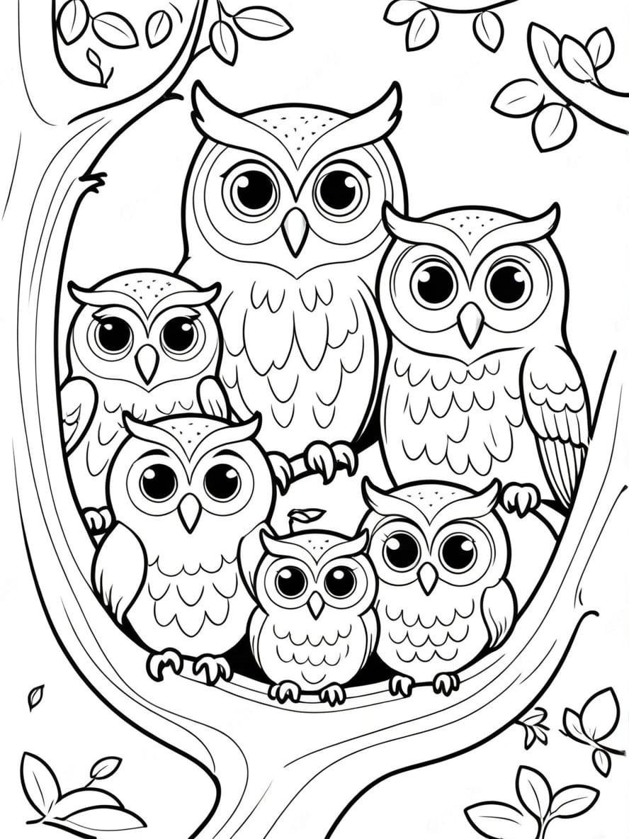 Coloriage Famille De Hibou