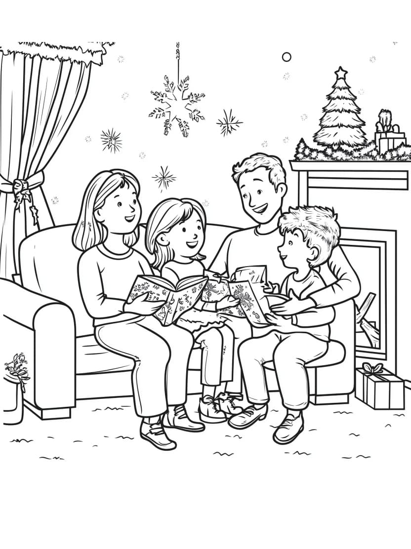 Coloriage Famille Noel