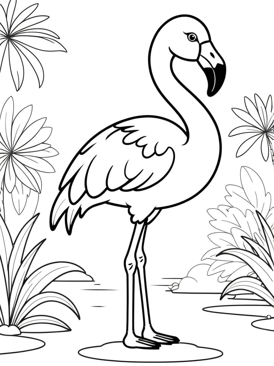 Coloriage Flamant Rose Debout Sur Une Jambe Chibi