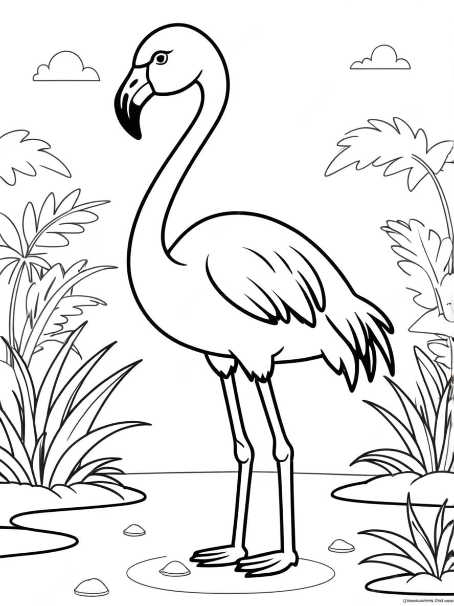 Coloriage Flamant Rose Debout Sur Une Jambe