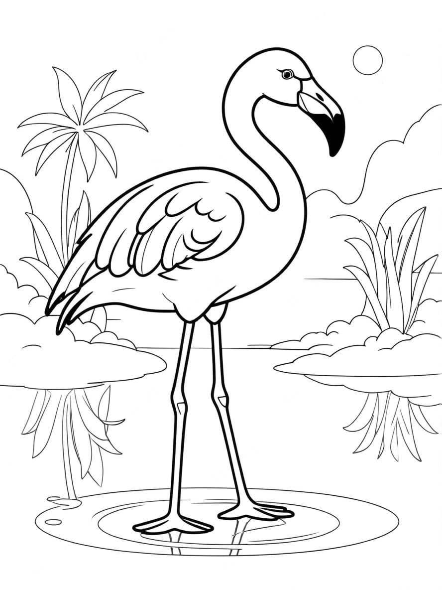 Coloriage Flamant Rose Et Son Reflet