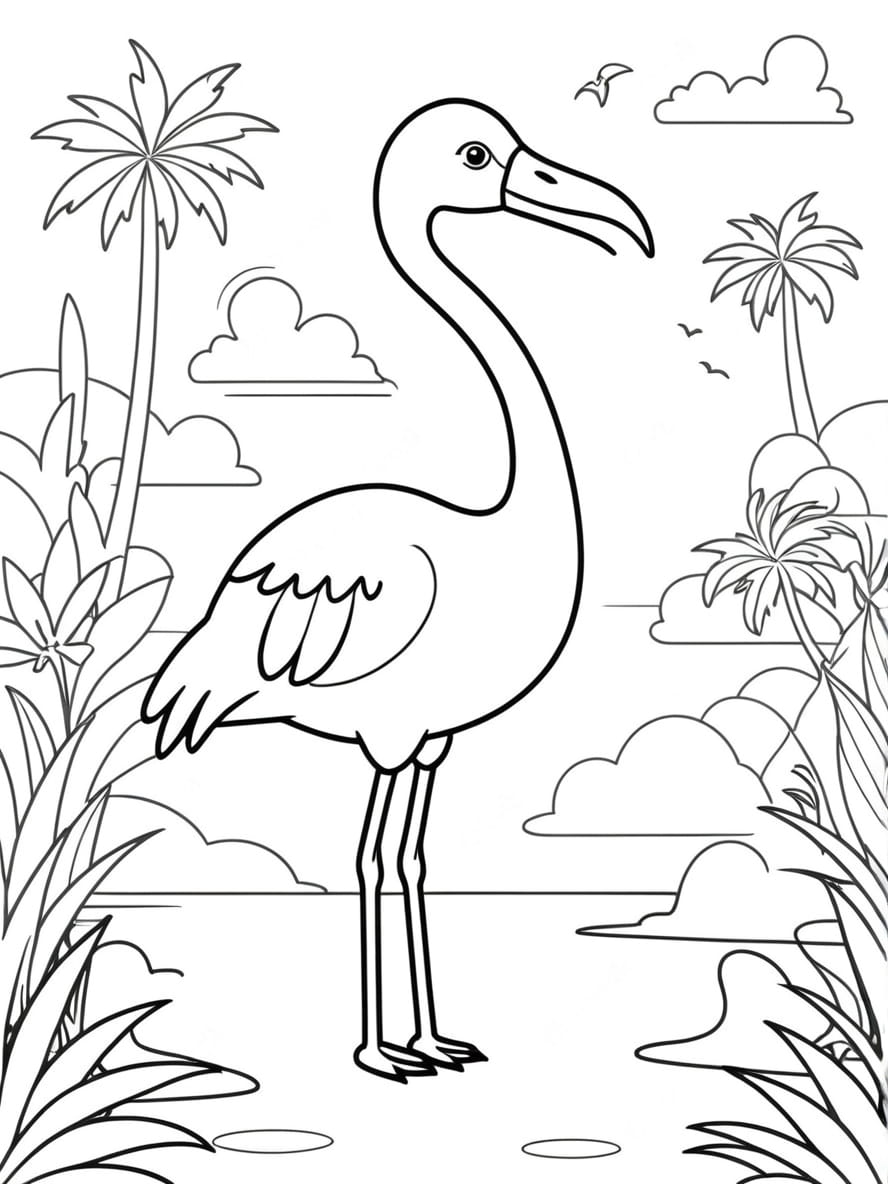 Coloriage Flamants Roses Et Oiseaux Exotiques