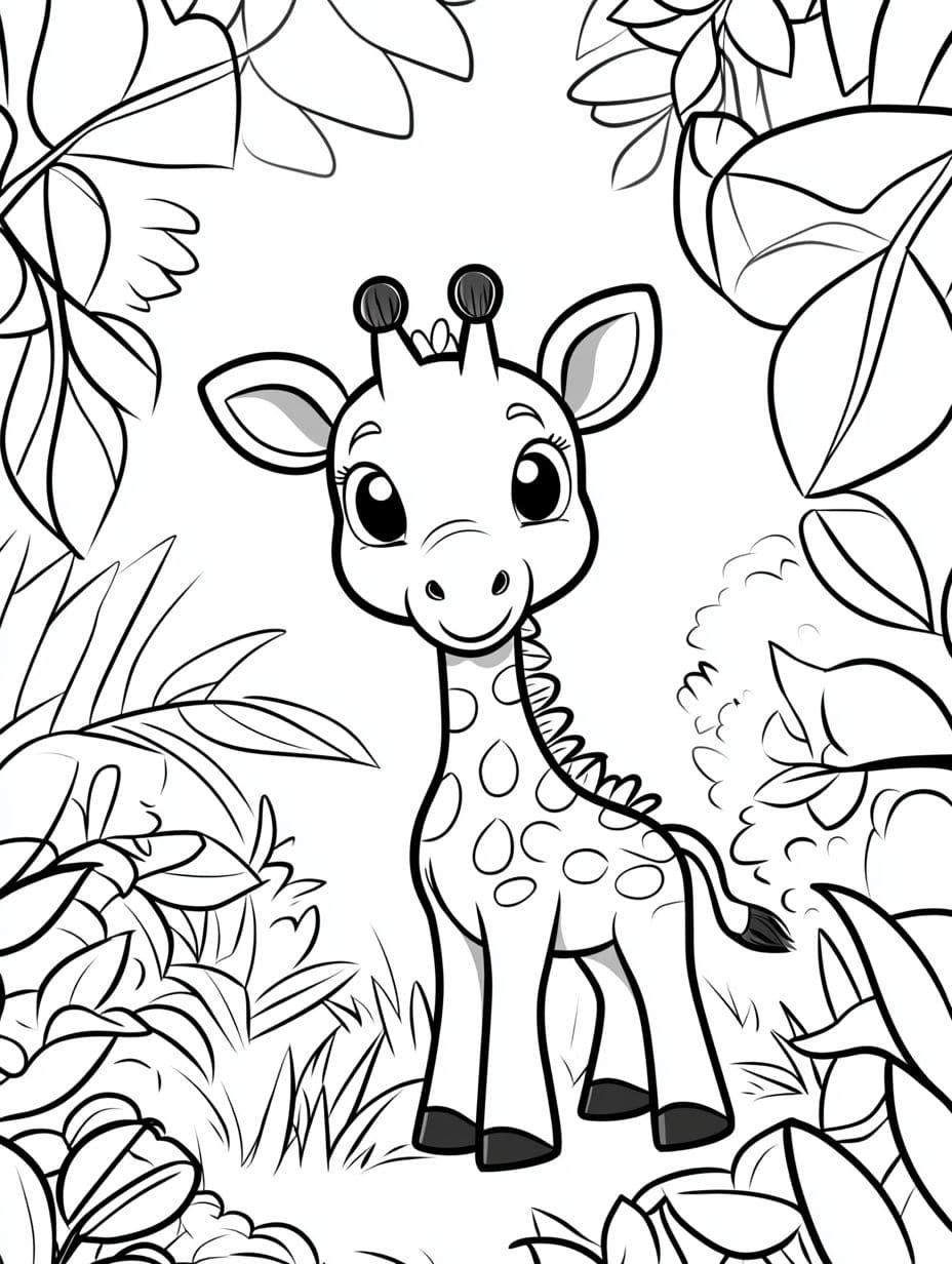 Coloriage Girafe Chibi Dans La Foret