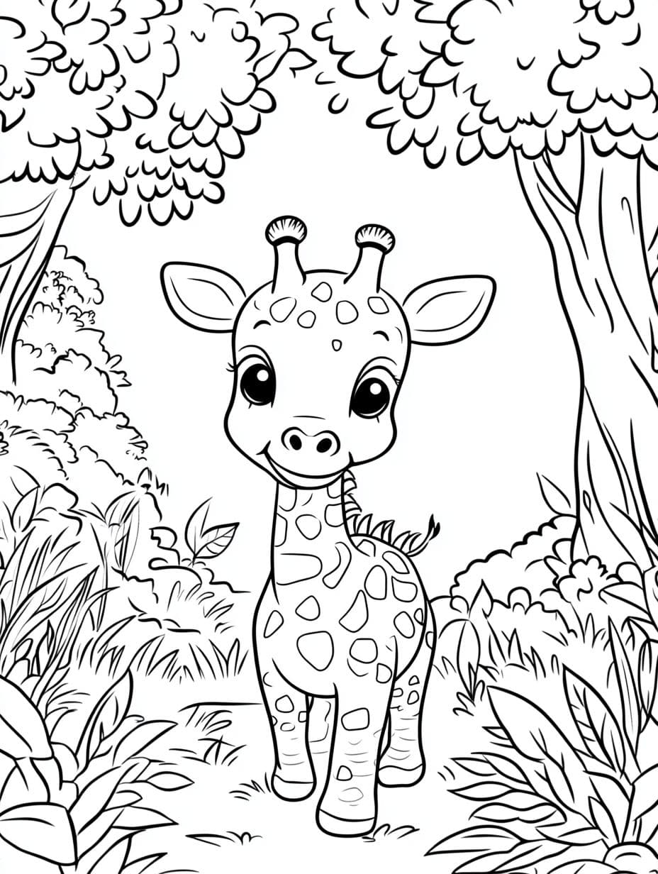 Coloriage Girafe Dans La Foret Chibi