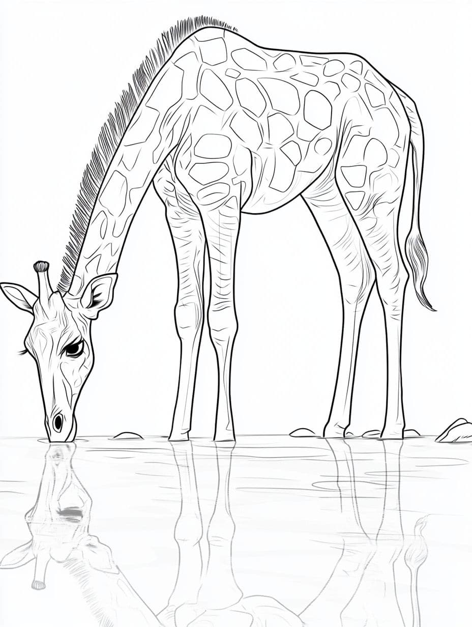 Coloriage Girafe En Train De Boire