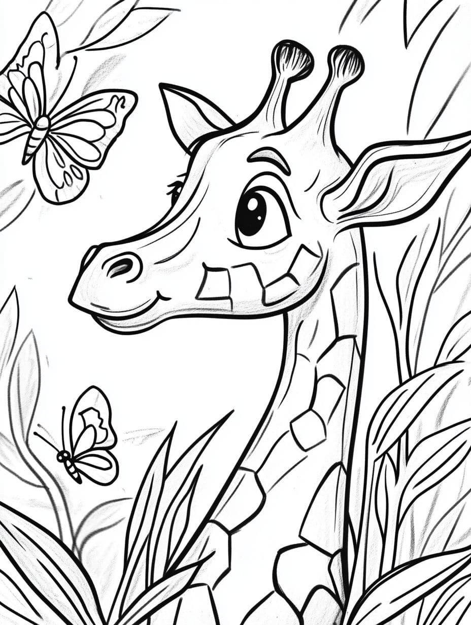 Coloriage Girafe Et Papillon Gratuit