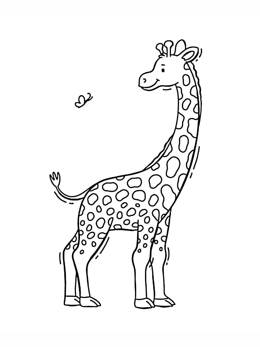 Coloriage Girafe Et Papillon