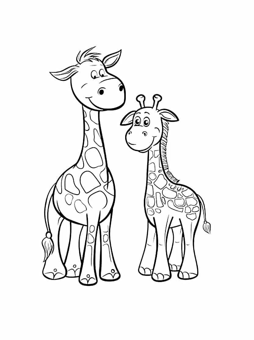 Coloriage Girafe Mere Et Enfant