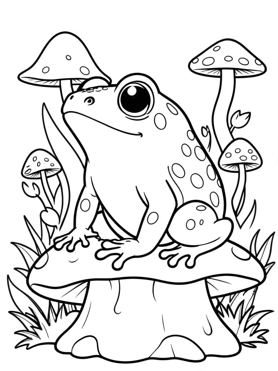 Coloriage Grenouille Assise Sur Champignon