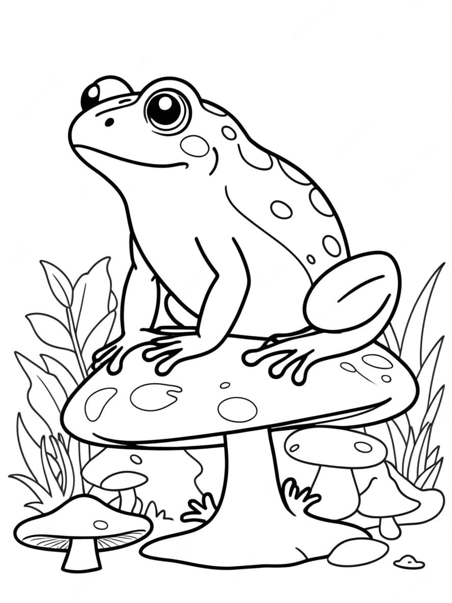 Coloriage Grenouille Assise Sur Un Champignon Chibi