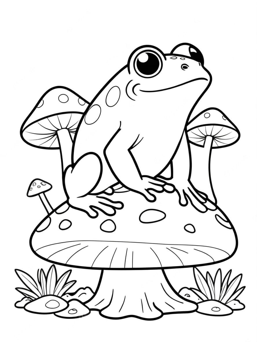 Coloriage Grenouille Assise Sur Un Champignon