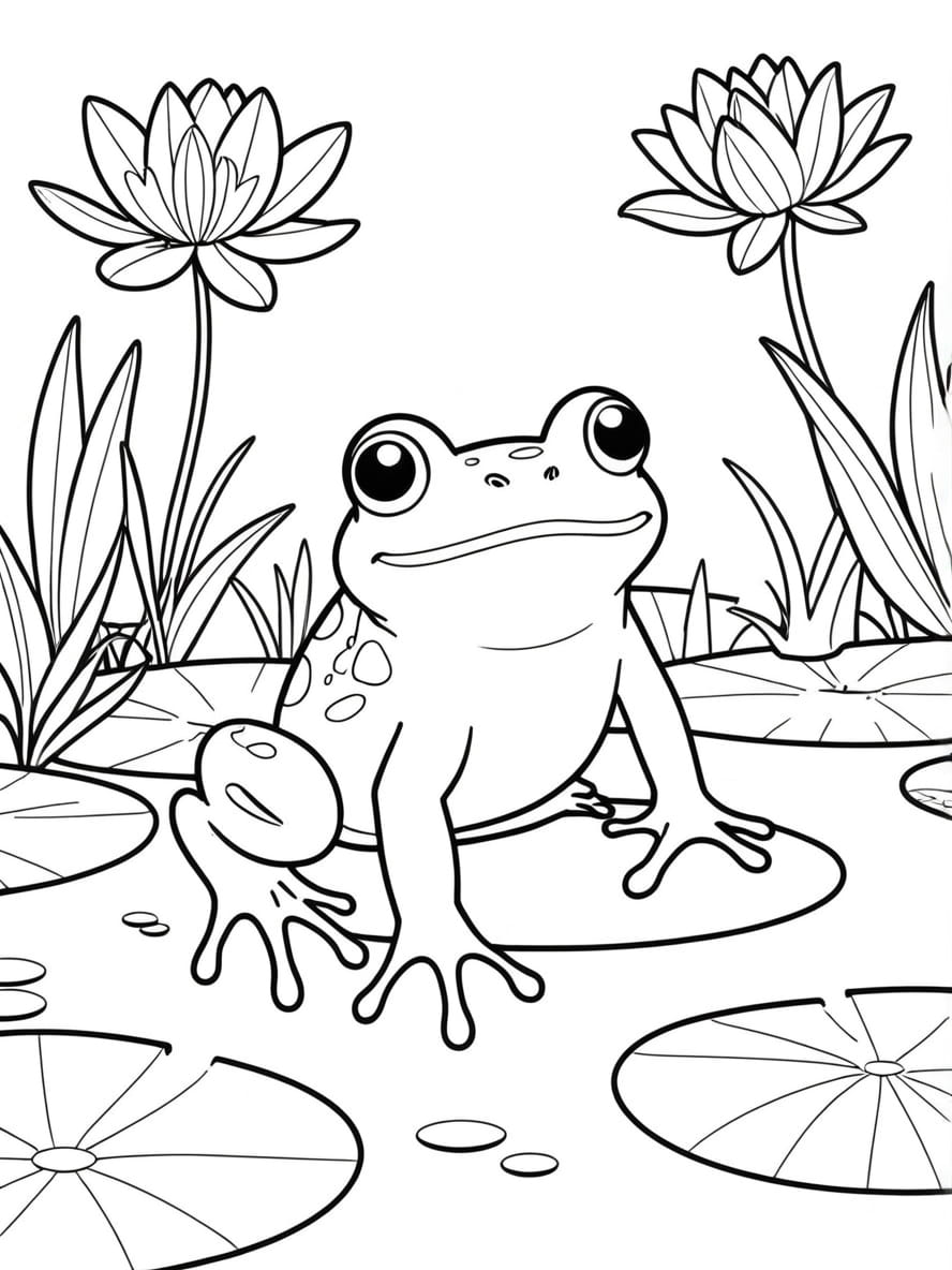 Coloriage Grenouille Dans Un Etang Aux Nenuphars