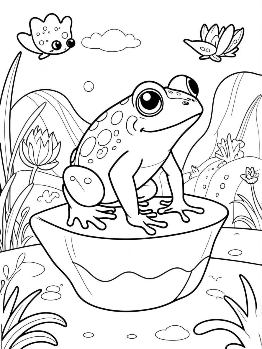 Coloriage Grenouille Dans Un Monde Fantastique