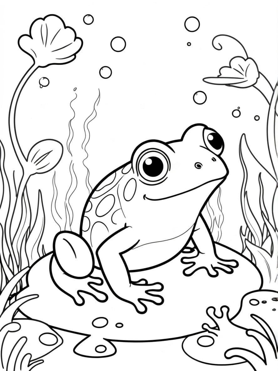 Coloriage Grenouille Dans Un Monde Sous Marin