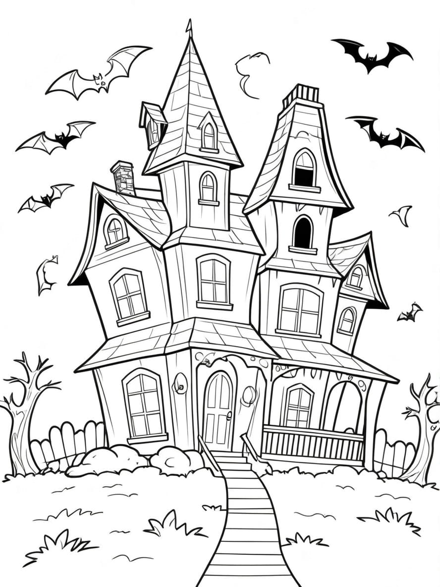 Coloriage Halloween Qui Fait Peur Chateau Chauve Souris