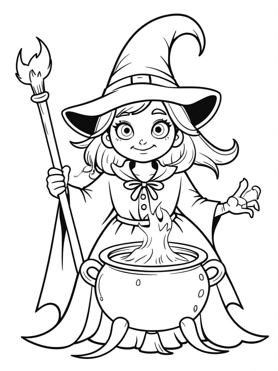 Coloriage Halloween Qui Fait Peur Et Sorcier