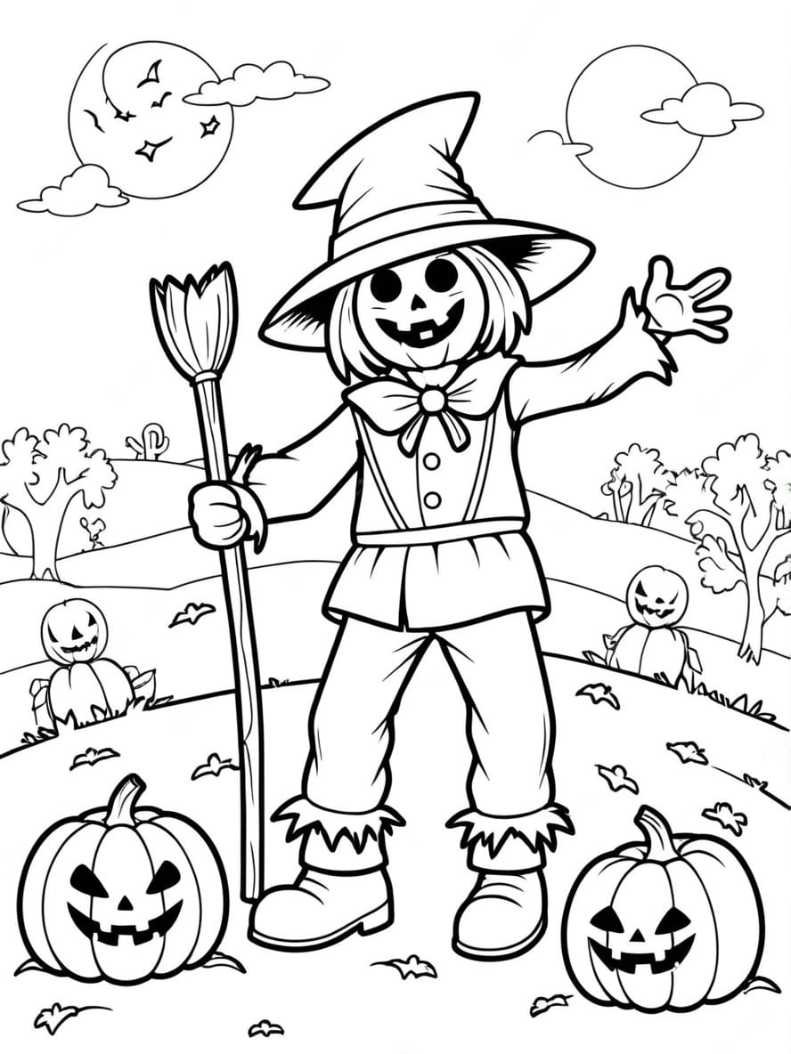 Coloriage Halloween Qui Fait Peur Sorcier Citrouille