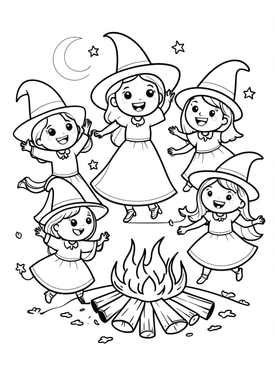 Coloriage Halloween Sorciere Avec Amis