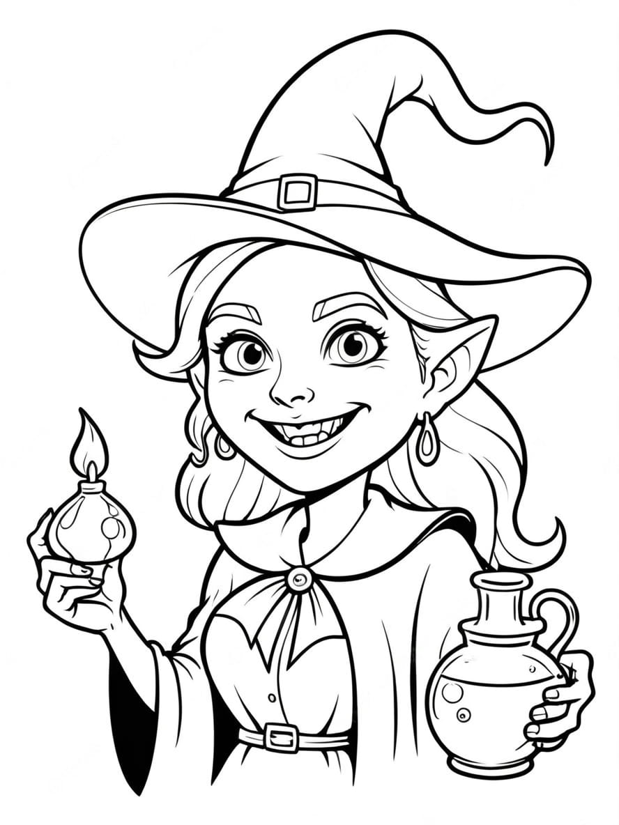 Coloriage Halloween Sorciere Belle