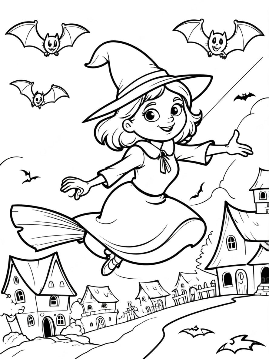 Coloriage Halloween Sorciere En Vol