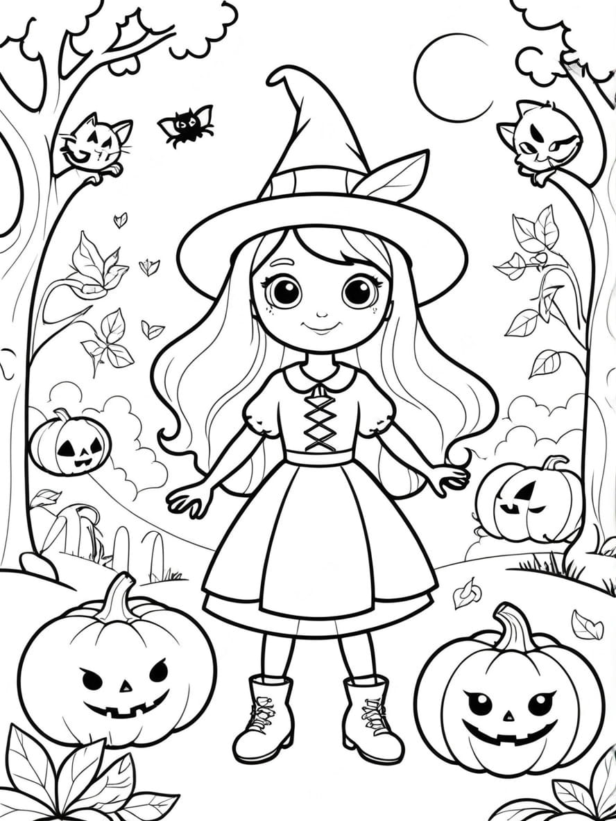 Coloriage Halloween Sorciere Et Citrouille Gratuit Pour Enfant