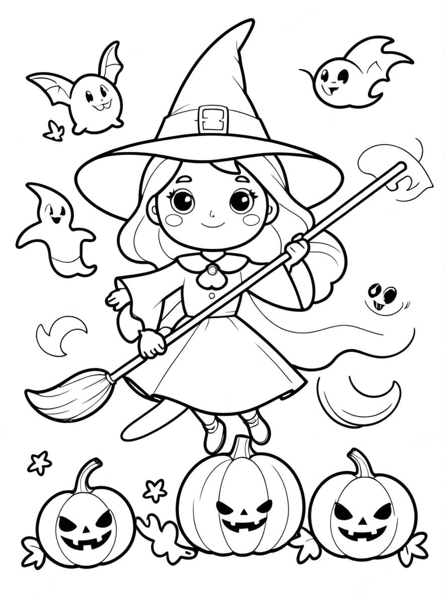 Coloriage Halloween Sorciere Et Citrouille