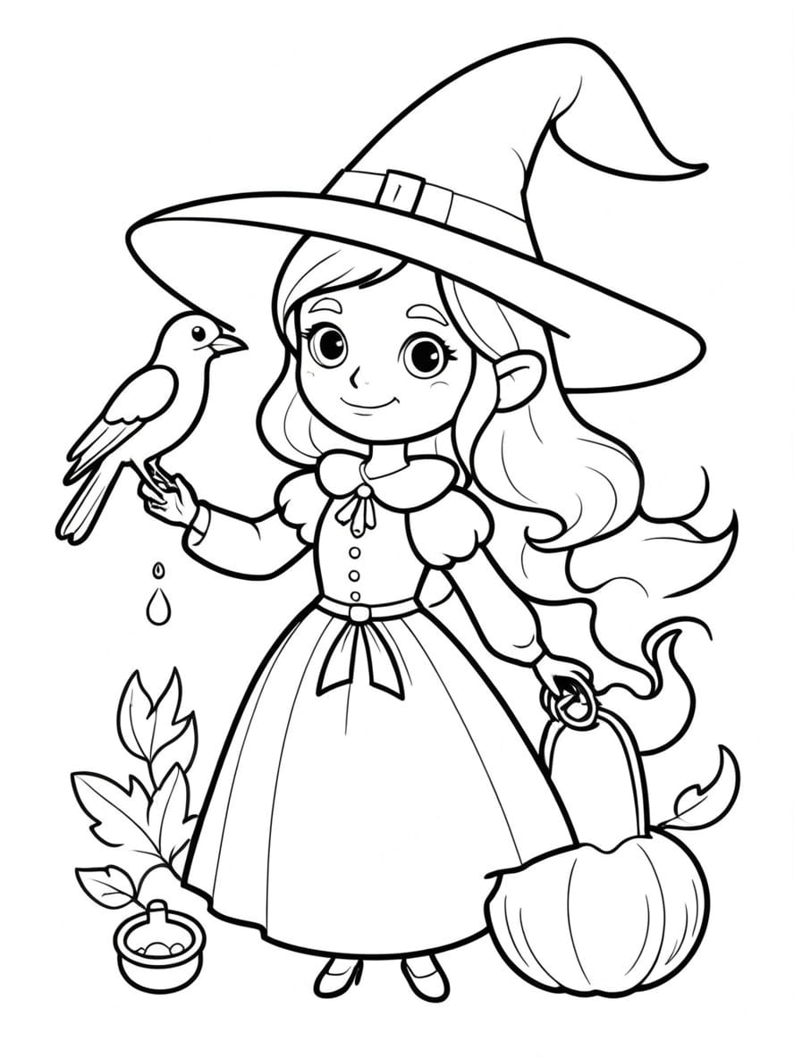 Coloriage Halloween Sorciere Gratuit Facile