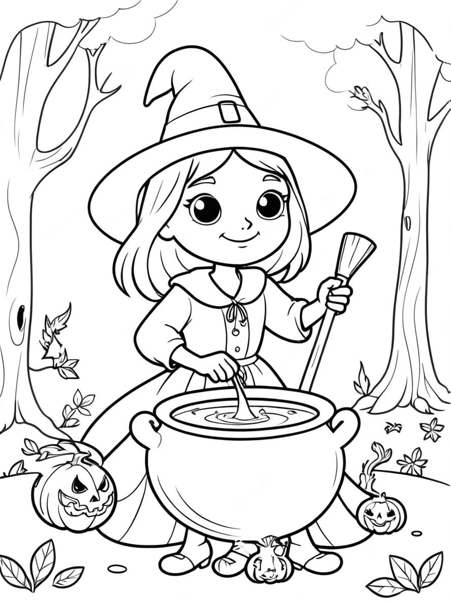 Coloriage Halloween Sorciere Mignon Gratuit