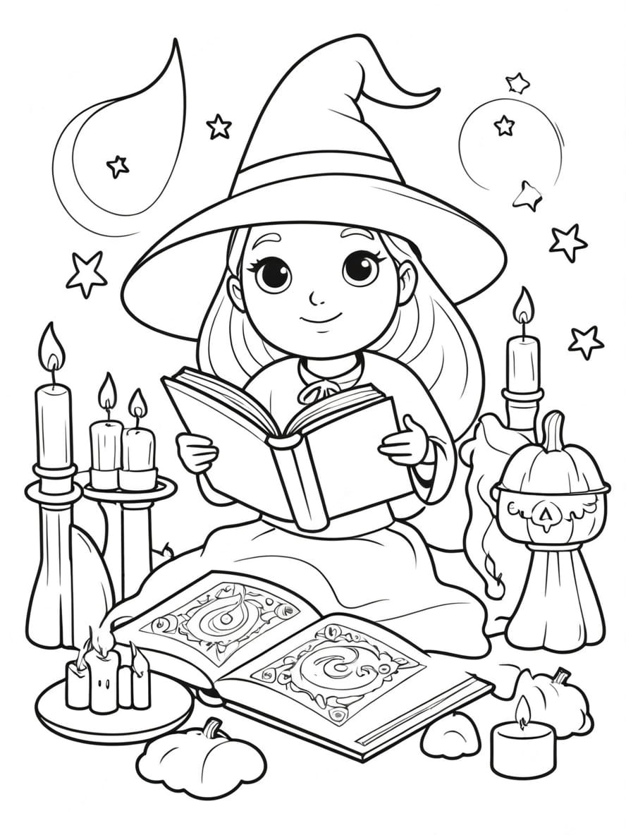 Coloriage Halloween Sorciere Mignon Pour Enfant