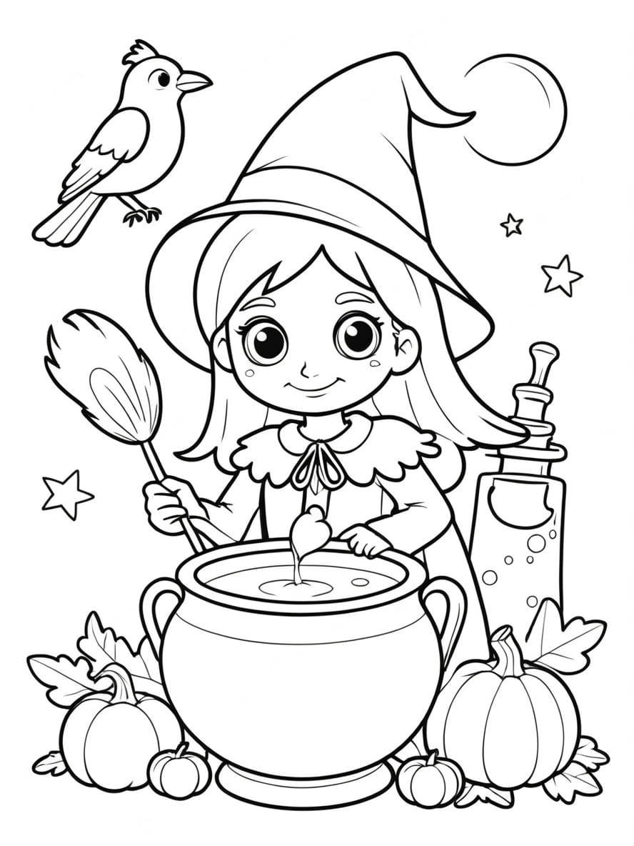 Coloriage Halloween Sorciere Mignon