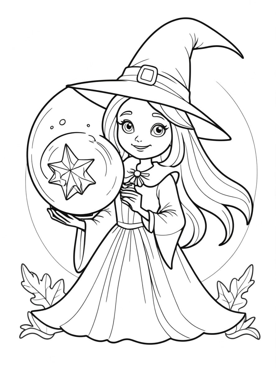 Coloriage Halloween Sorciere Simple Gratuit