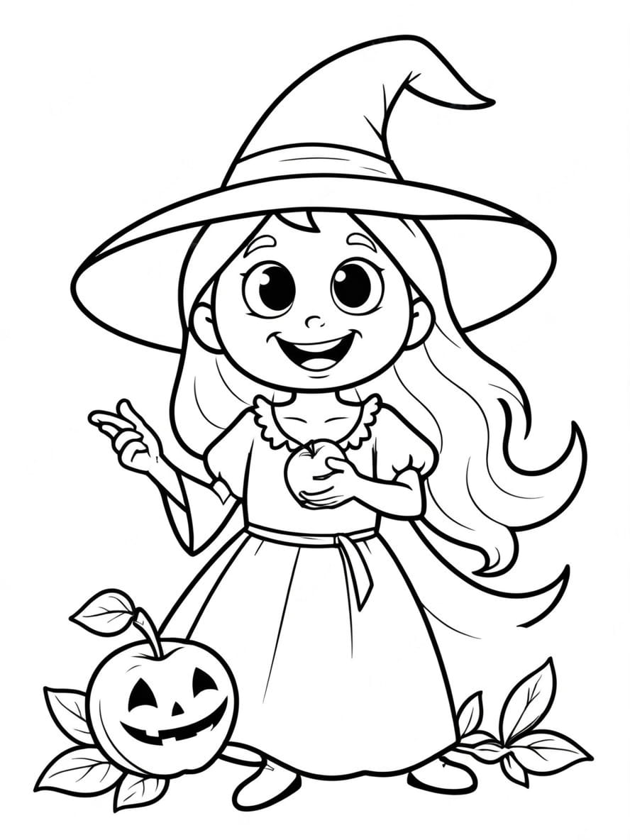 Coloriage Halloween Sorciere Simple