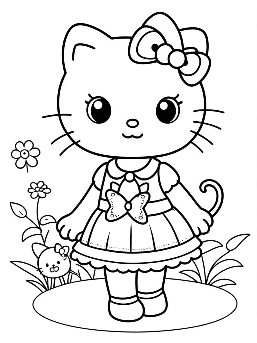 Coloriage Hello Kitty Avec Son Petit Chaton