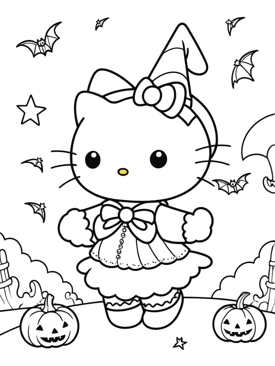 Coloriage Hello Kitty Celebrant Halloween