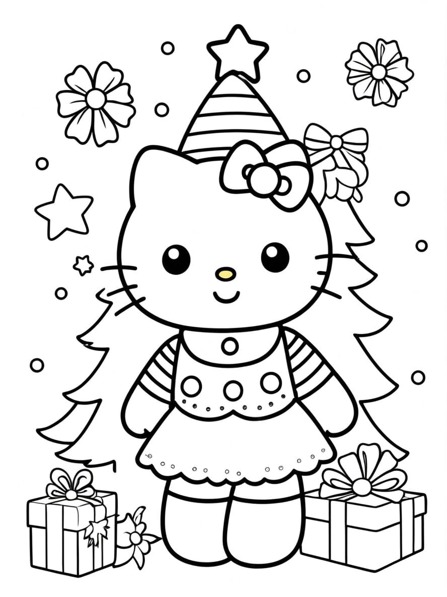 Coloriage Hello Kitty Celebrant Noel