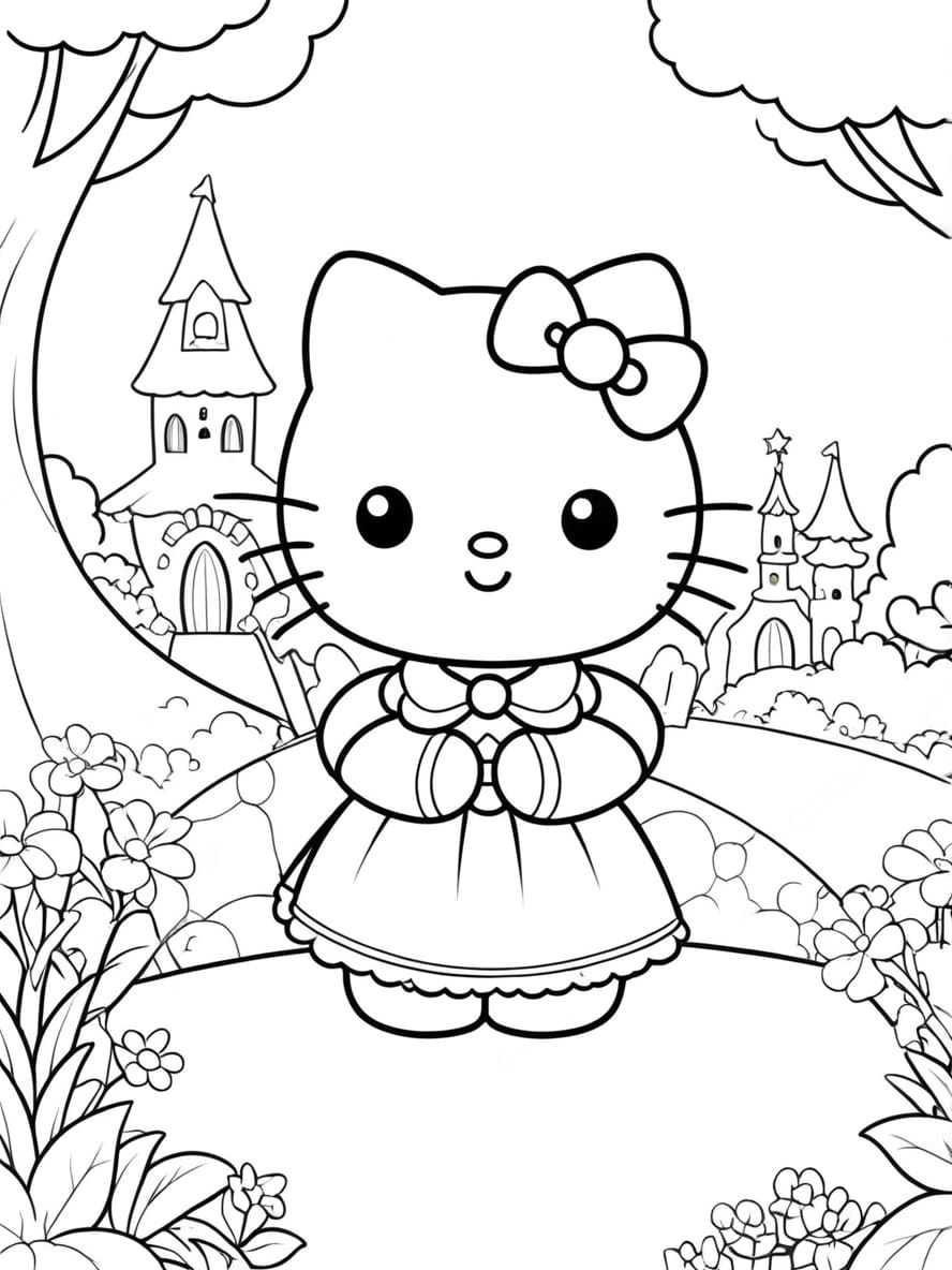 Coloriage Hello Kitty Dans Un Monde De Conte De Fees