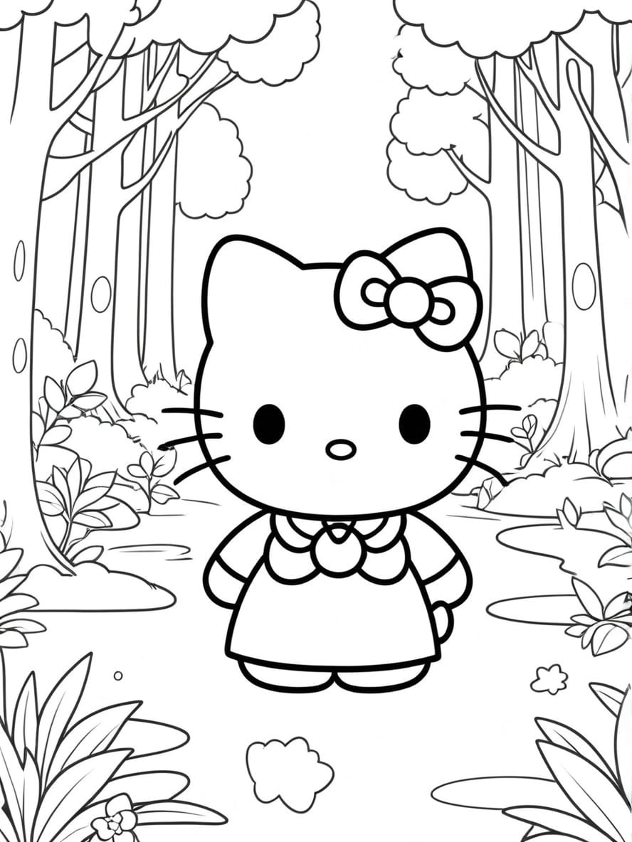 Coloriage Hello Kitty Dans Une Foret Magique