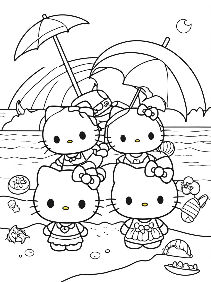 Coloriage Hello Kitty Et Ses Amis A La Plage