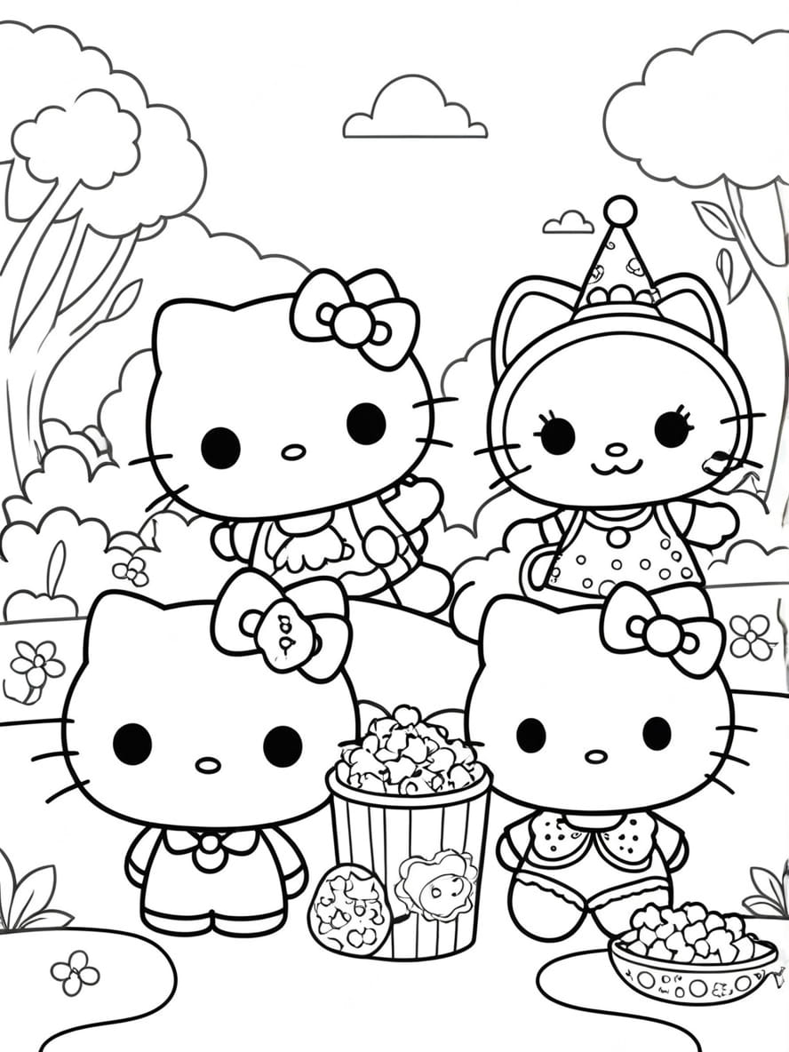 Coloriage Hello Kitty Et Ses Amis Lors D Une Soiree Cinema